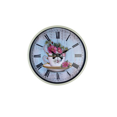 Krem 36 Cm Çiçek Figürlü Duvar Saati