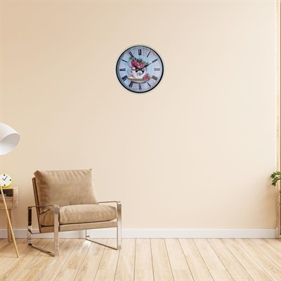 Krem 36 Cm Çiçek Figürlü Duvar Saati