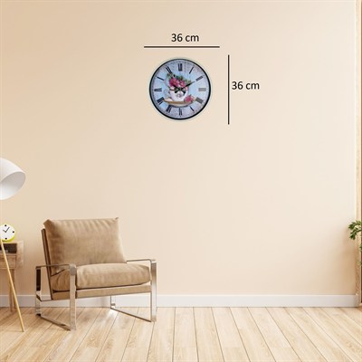 Krem 36 Cm Çiçek Figürlü Duvar Saati