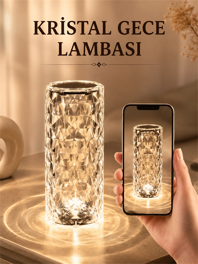 Kristal Dokunmatik Ve Kumandalı Masa Ve Gece lambasI
