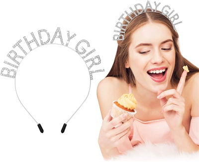 Kristal Taşlı Gümüş Birthday Girl Yazılı Doğum Günü Parti Tacı 19x11 Cm Bx40