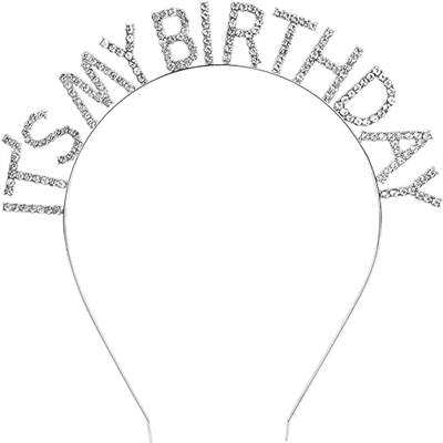 Kristal Taşlı Gümüş Renk İt's My Birthday Yazılı Doğum Günü Parti Tacı 14x16 cm