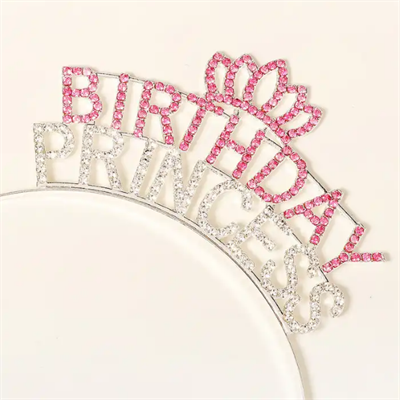 Kristal Taşlı Pembe Birthday Princess Yazılı Parti Tacı 19x11 cm (3936)