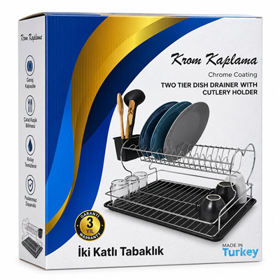 Krom - Metal 2 Katlı Tabaklık - Bulaşıklık Bx40