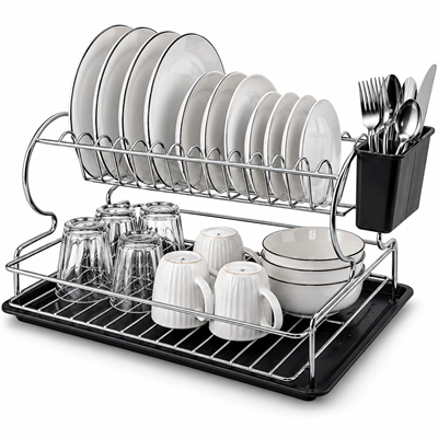 Krom - Metal 2 Katlı Tabaklık - Bulaşıklık Bx40