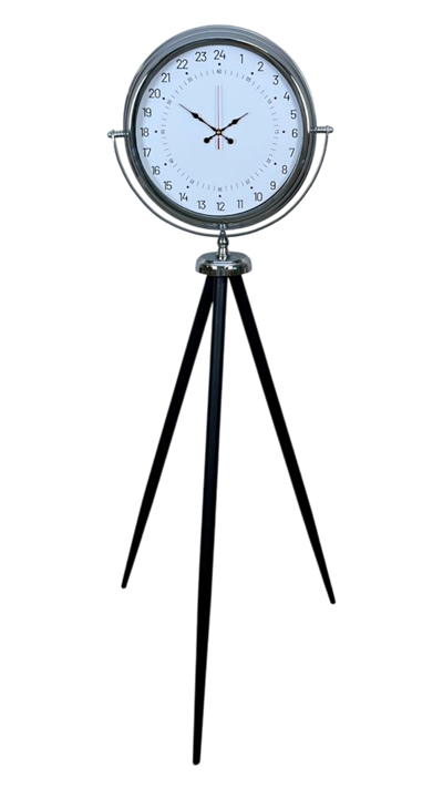 Krom 24 Saat Göstergeli Özel Tasarım Tripod Ayaklı Saat