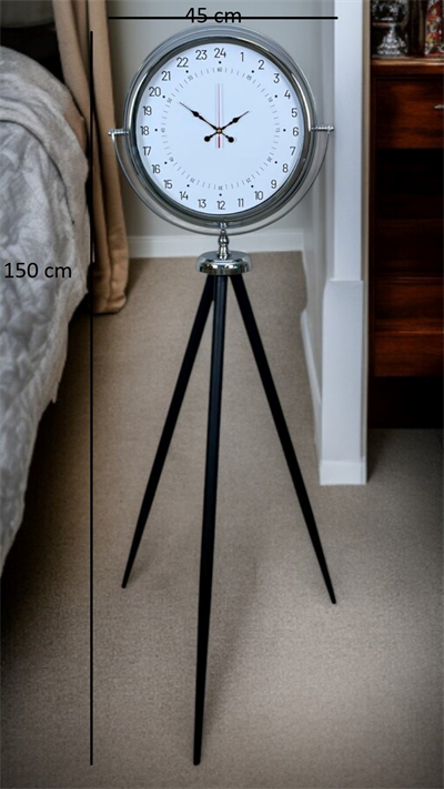 Krom 24 Saat Göstergeli Özel Tasarım Tripod Ayaklı Saat