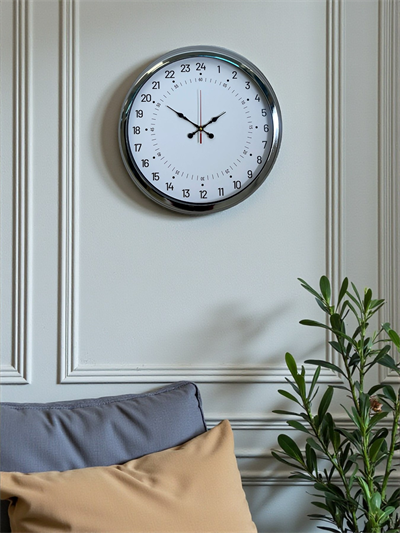 Krom 40 Cm Metal 24 Saat Göstergeli Özel Tasarım Duvar Saati
