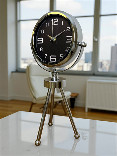Krom Asil Üç Ayaklı Metal Masa Saati