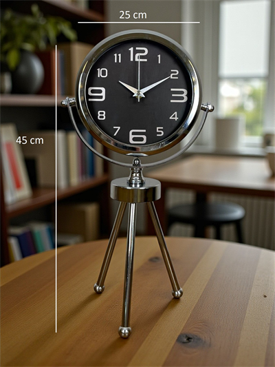 Krom Asil Üç Ayaklı Metal Masa Saati