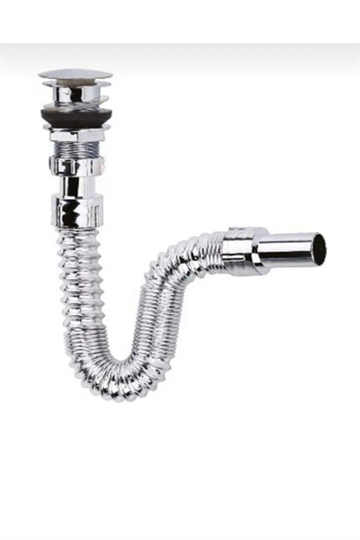 Krom Basmalı Sifon -Körüklü Sifon Bas Stoplu Lavabo Mutfak Sifonu-Paslanmaz
