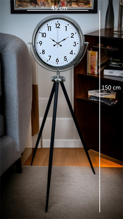 Krom Dekoratif Tasarım Tripod Ayaklı Saat