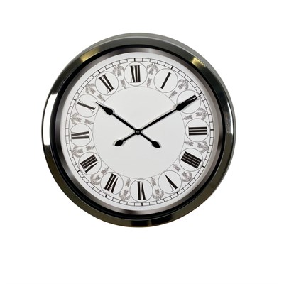 Krom Desenli 60 x 60 Cm Metal Duvar Saati