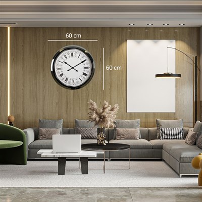 Krom Desenli 60 x 60 Cm Metal Duvar Saati
