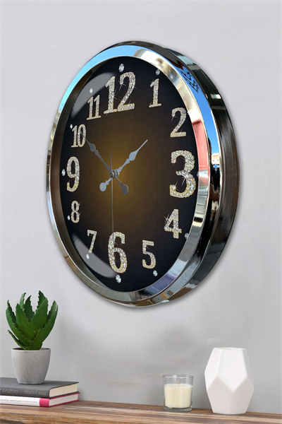 Krom Işıltılı Zaman 52 Cm Metal Duvar Saati
