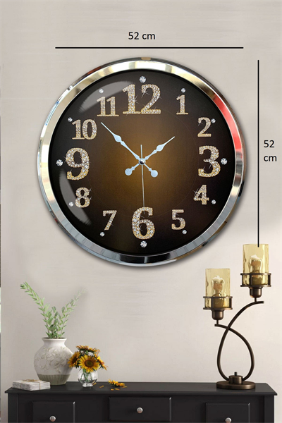 Krom Işıltılı Zaman 52 Cm Metal Duvar Saati