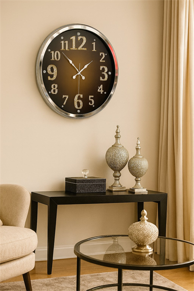 Krom Işıltılı Zaman 52 Cm Metal Duvar Saati