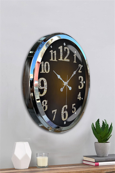 Krom Işıltılı Zaman 52 Cm Metal Duvar Saati