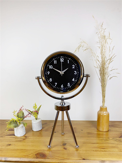 Krom Metal Mini Tripod Gece Siyahı Masa Saati 45×26 cm