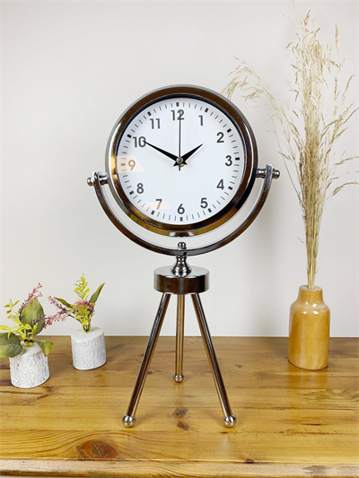 Krom Metal Mini Tripod Lüks Masa Saati 45×26 cm