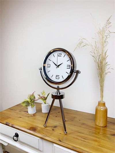 Krom Metal Mini Tripod Modern Masa Saati 45×26 cm