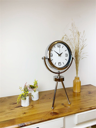 Krom Metal Mini Tripod Modern Masa Saati 45×26 cm