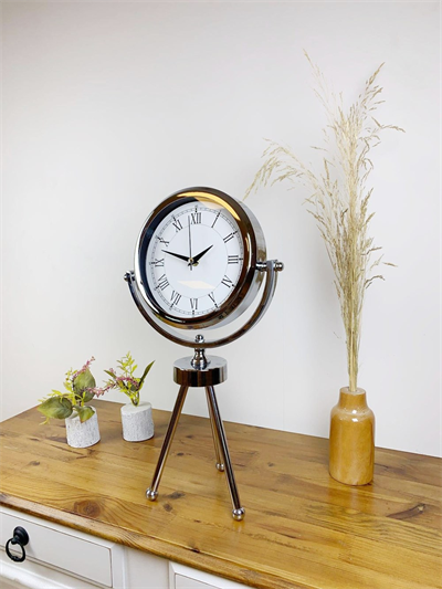 Krom Metal Mini Tripod Retro Masa Saati 45×26 cm