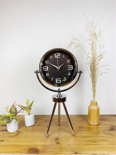 Krom Metal Mini Tripod Tasarım Masa Saati 45×26 cm