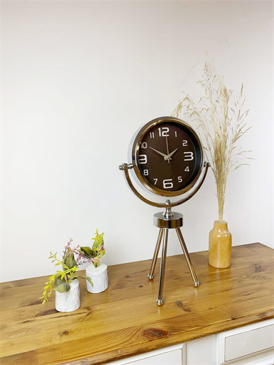 Krom Metal Mini Tripod Tasarım Masa Saati 45×26 cm