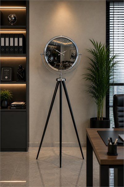 Krom Modern Aynalı Tripod 150 x 45 Cm Ayaklı Saat