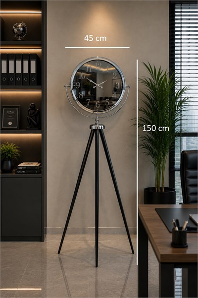 Krom Modern Aynalı Tripod 150 x 45 Cm Ayaklı Saat