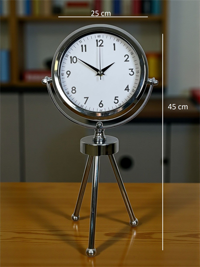 Krom Modern Classic Üç Ayaklı Metal Masa Saati