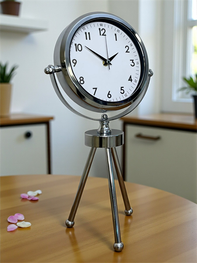 Krom Modern Classic Üç Ayaklı Metal Masa Saati