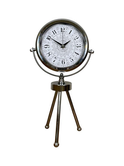 Krom Motif Tasarım Üç Ayaklı Metal Masa Saati