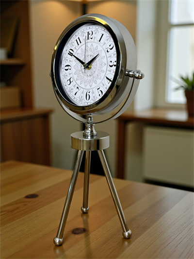 Krom Motif Tasarım Üç Ayaklı Metal Masa Saati
