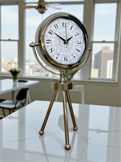 Krom Motif Tasarım Üç Ayaklı Metal Masa Saati