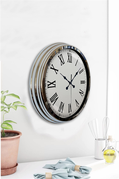 Krom Roma Rakamlı 40 Cm Metal Modern Duvar Saati