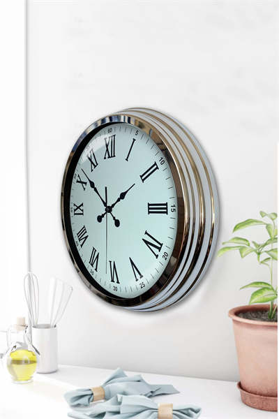 Krom Roma Rakamlı 40 Cm Metal Modern Duvar Saati