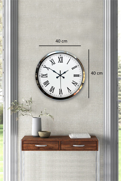Krom Roma Rakamlı 40 Cm Metal Modern Duvar Saati