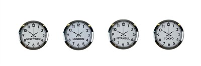 Krom Seri 36 cm Metal Dünya Saatleri (4’lü Set)