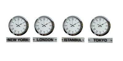 Krom Series 36 Cm Metal Tabelalı Dünya Saatleri Seti