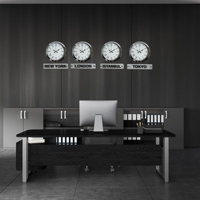 Krom Series 36 Cm Metal Tabelalı Dünya Saatleri Seti