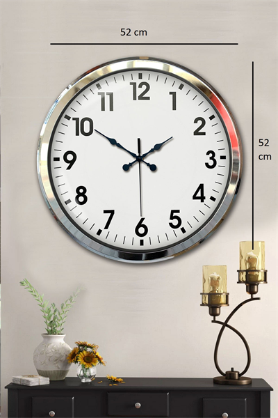 Krom Şıklık 52 Cm Metal Modern Duvar Saat