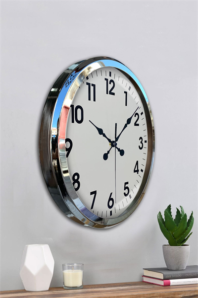 Krom Şıklık 52 Cm Metal Modern Duvar Saat