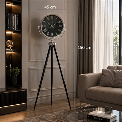 Krom Siyah İnci Aynalı Tripod 150 x 45 Cm Ayaklı Saat