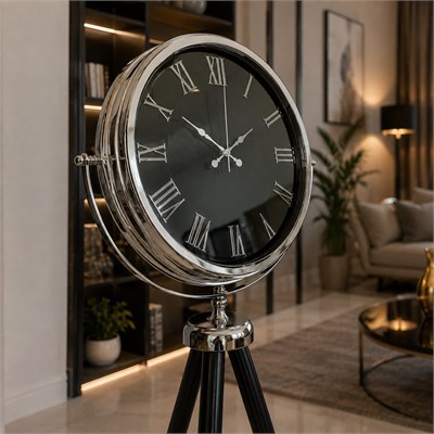 Krom Siyah İnci Aynalı Tripod 150 x 45 Cm Ayaklı Saat