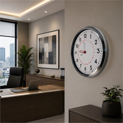 Krom Takvimli 52 x 52 Cm Metal Duvar Saati