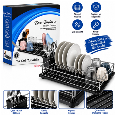 Krom Tek Katlı Tabaklık - Bulaşıklık Bx40