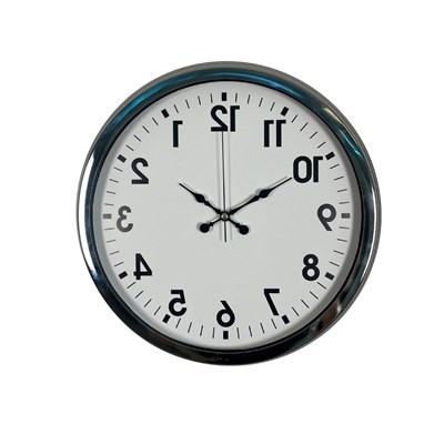 Krom Ters Zaman 40 x 40 Cm Metal Duvar Saati