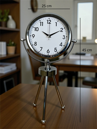 Krom Zarif & Şık Üç Ayaklı Metal Masa Saati